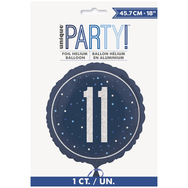 11 Jaar Helium Ballon Blauw Leeg 45cm van Unique koop je bij Partywinkel