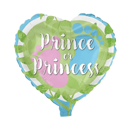 Gender Reveal Helium Balloon, Green Heart, "Price" or "Princess," Empty, 78 cm