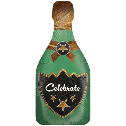 Champagne Bottle Helium Balloon, Green, "Celebrate," Empty, 80 cm