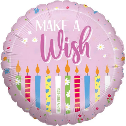 Happy Birthday Helium Balloon, Pink, "Make a Wish," Empty, 45 cm