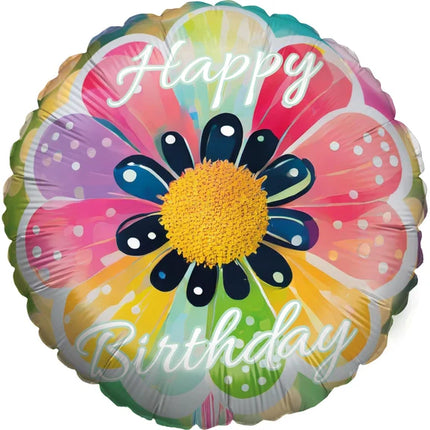 Happy Birthday Helium Balloon, Colored Flower, Empty, 45 cm