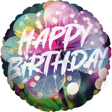 Happy Birthday Helium Balloon, Colored, Flower-Shaped, Round, Empty, 45 cm