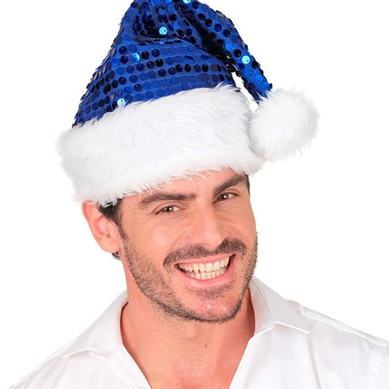 SANTA HAT PLUSH AND SEQUINS BLUE