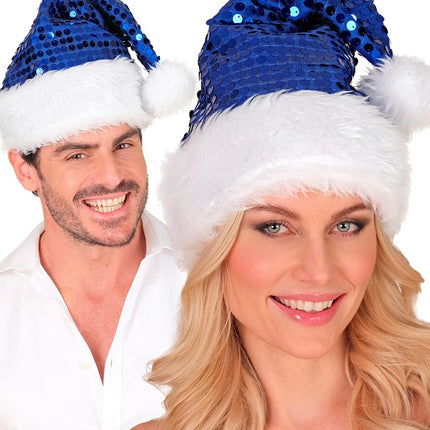 SANTA HAT PLUSH AND SEQUINS BLUE