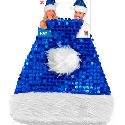 SANTA HAT PLUSH AND SEQUINS BLUE