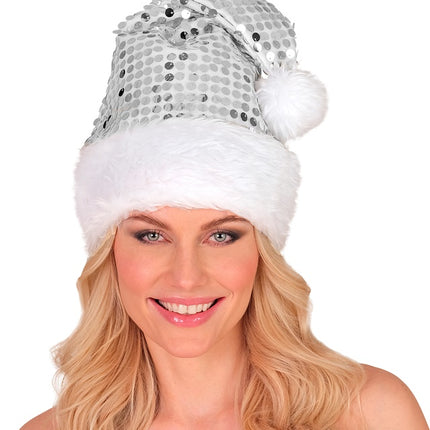 SANTA HAT PLUSH AND SEQUINS SILVER
