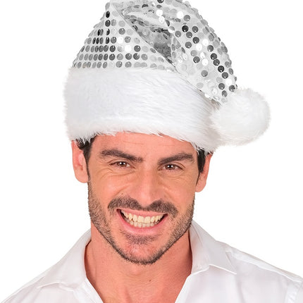 SANTA HAT PLUSH AND SEQUINS SILVER