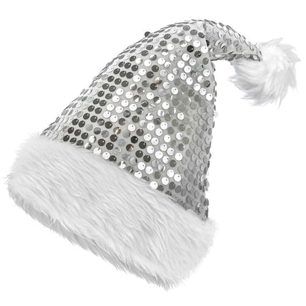 SANTA HAT PLUSH AND SEQUINS SILVER