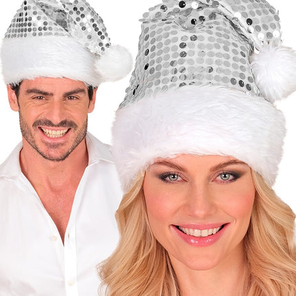 SANTA HAT PLUSH AND SEQUINS SILVER