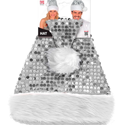 SANTA HAT PLUSH AND SEQUINS SILVER