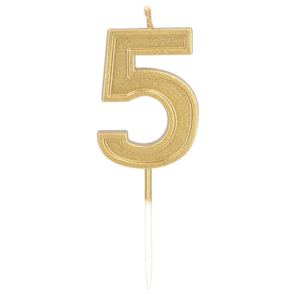 Elegant "5" Gold Candle on a Stick (3 x 4.2 x 0.7 cm)