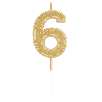Elegant '6' Gold Candle on a Stick (3 x 4.2 x 0.7 cm)