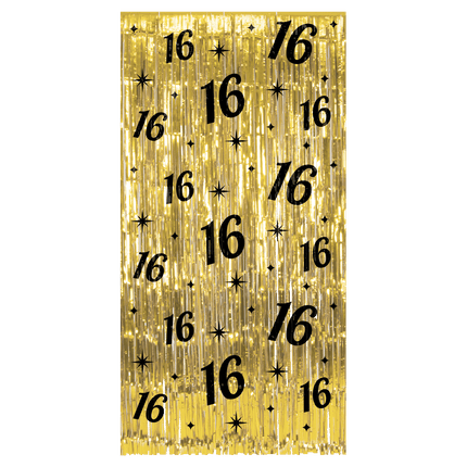 16 Jaar Deurgordijn Goud Zwart van Paper Dreams koop je bij Partywinkel