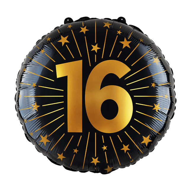 16 Jaar Helium Ballon Zwart Goud Leeg 45cm van WeFiesta koop je bij Partywinkel
