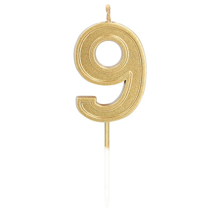 Elegant '9' Gold Candle on a Stick (3 x 4.2 x 0.7 cm)