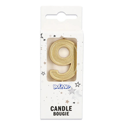 Elegant '9' Gold Candle on a Stick (3 x 4.2 x 0.7 cm)