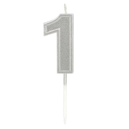 Elegant "1" Silver Candle on a Stick (3 x 4.2 x 0.7 cm)