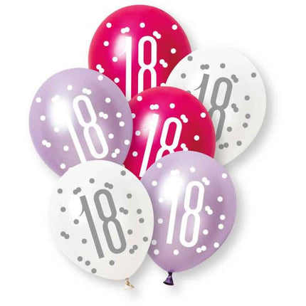 18 Jaar ballonnen Roze Paars 30cm 6st van Unique koop je bij Partywinkel