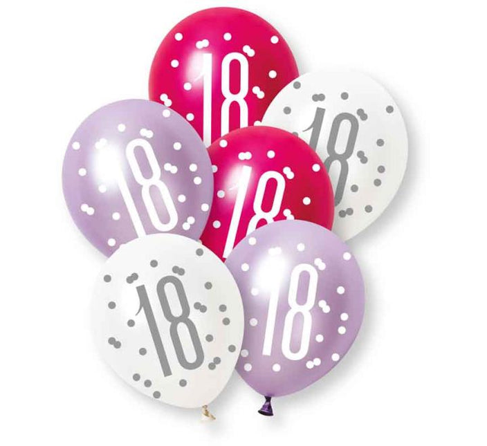 18 Jaar ballonnen Roze Paars 30cm 6st van Unique koop je bij Partywinkel