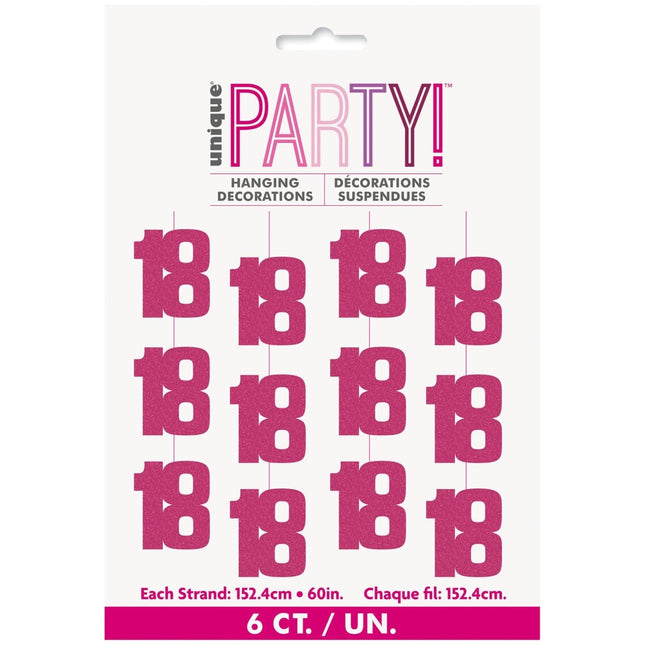 18 Jaar Hangdecoratie Roze 1,52m van Unique koop je bij Partywinkel