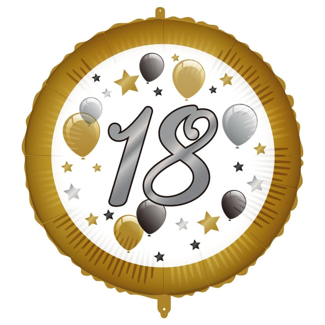 18 Jaar Helium Ballon Wit Goud Leeg 46cm van Procos koop je bij Partywinkel