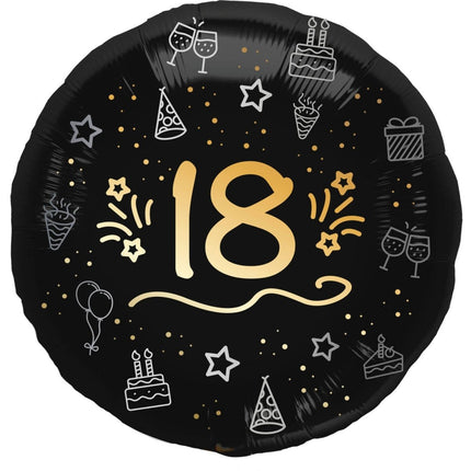 18 Jaar Helium Ballon Zwart Goud Leeg 45cm van Folat koop je bij Partywinkel