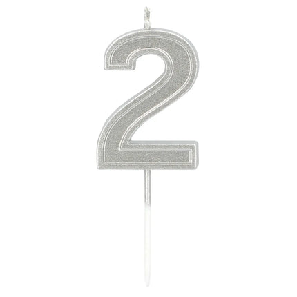 Elegant "2" Silver Candle on a Stick (3 x 4.2 x 0.7 cm)