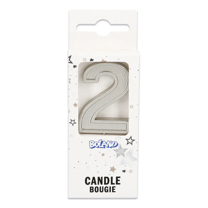 Elegant "2" Silver Candle on a Stick (3 x 4.2 x 0.7 cm)