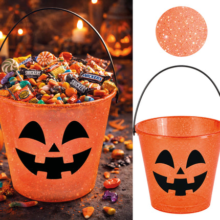 Halloween Bucket, Orange Glitter