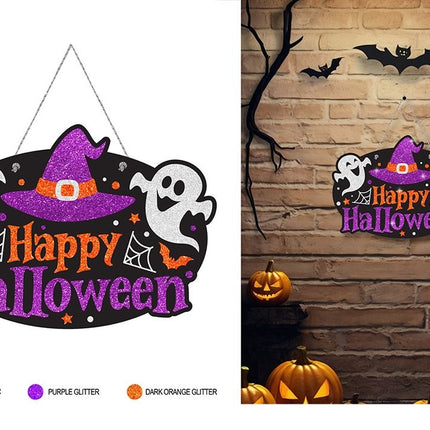 Halloween Door Sign, Purple Glitter, 37 cm