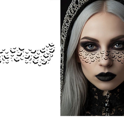 Halloween Fake Tattoo: Black Face with Bat, 16 cm