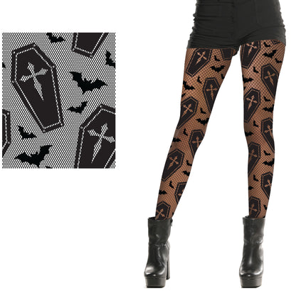 Halloween Black Coffin-Print Tights
