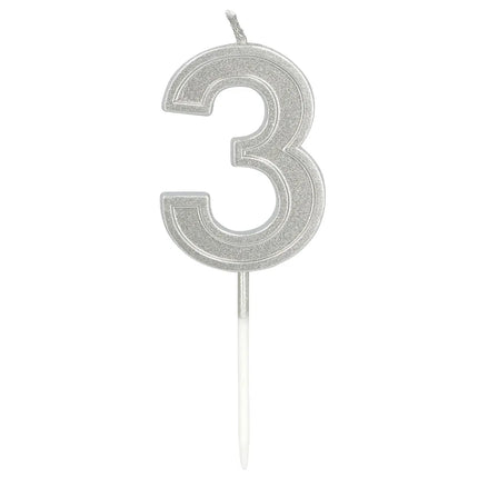 Elegant "3" Silver Candle on a Stick (3 x 4.2 x 0.7 cm)