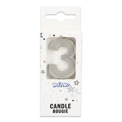 Elegant "3" Silver Candle on a Stick (3 x 4.2 x 0.7 cm)