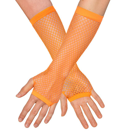 Pair of elbow-length mesh gloves, neon orange