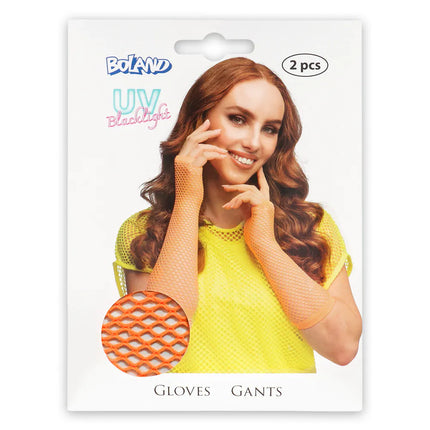Pair of elbow-length mesh gloves, neon orange