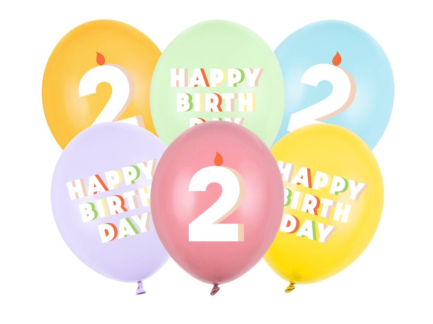 2 Jaar Ballonnen 30cm 6st van Partydeco koop je bij Partywinkel