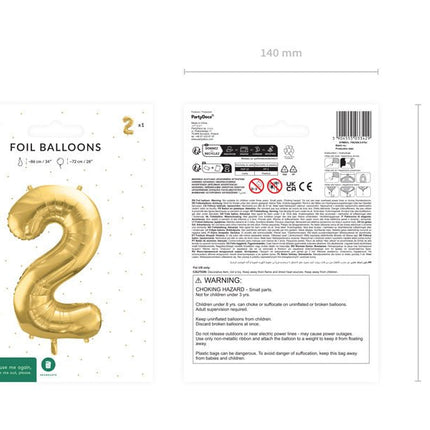 2 Jaar Cijfer Ballon Goud Leeg 72cm van Partydeco koop je bij Partywinkel