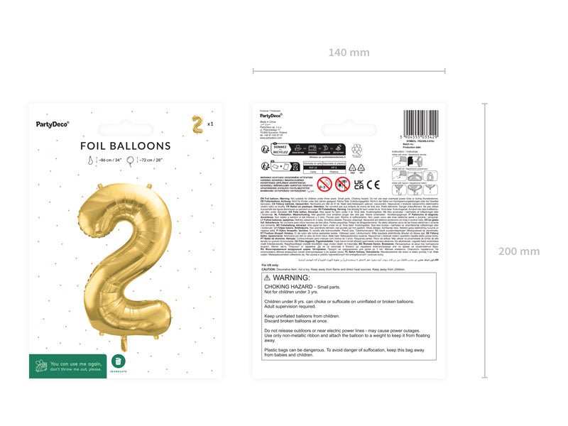 2 Jaar Cijfer Ballon Goud Leeg 72cm van Partydeco koop je bij Partywinkel