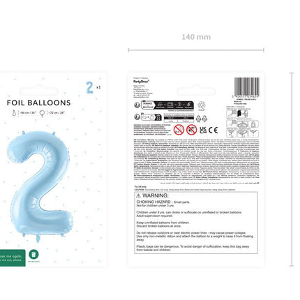 2 Jaar Cijfer Ballon Lichtblauw Leeg 72cm van Partydeco koop je bij Partywinkel