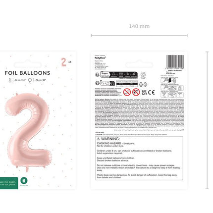 2 Jaar Cijfer Ballon Lichtroze Leeg 72cm van Partydeco koop je bij Partywinkel