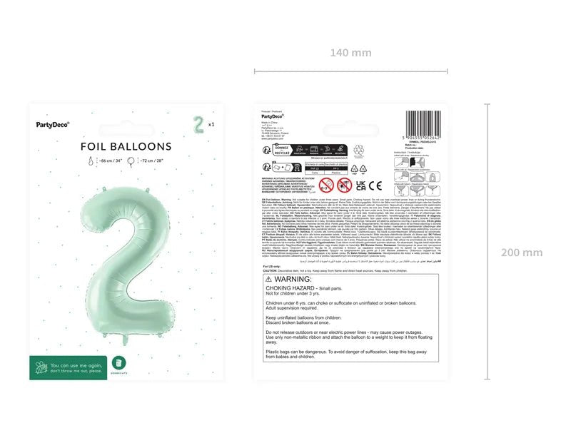 2 Jaar Cijfer Ballon Mintgroen 72cm van Partydeco koop je bij Partywinkel