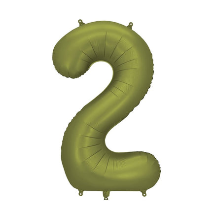2 Jaar Cijfer Ballon Olijfgroen Leeg 86cm van Partydeco koop je bij Partywinkel