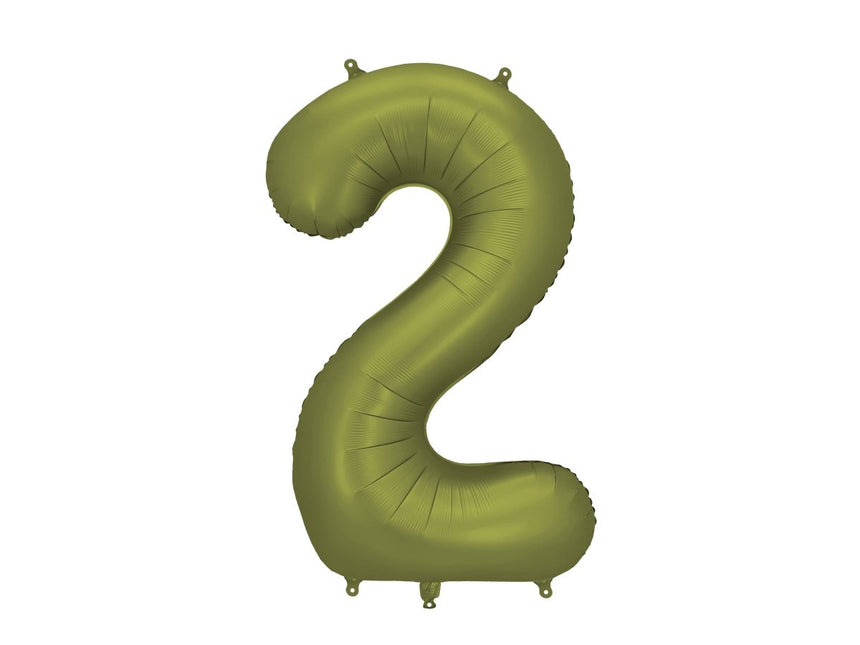 2 Jaar Cijfer Ballon Olijfgroen Leeg 86cm van Partydeco koop je bij Partywinkel