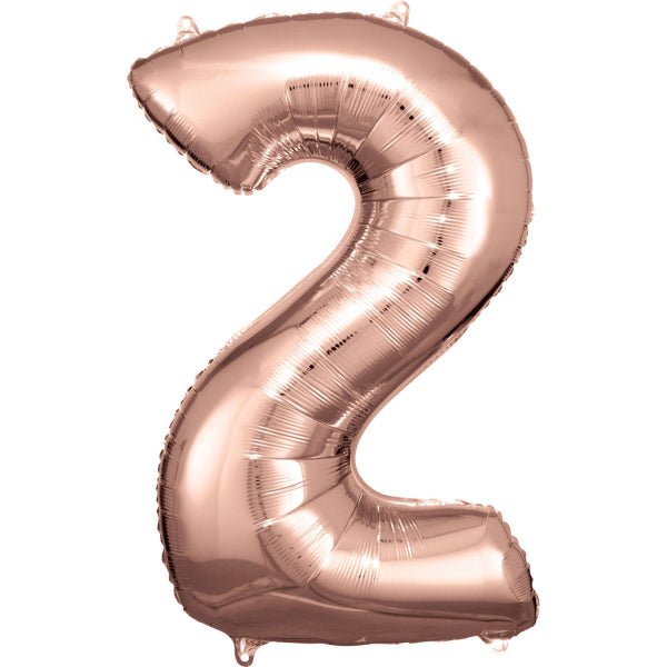 2 Jaar Cijfer Ballon Rose Goud Glanzend Leeg 92cm van Riethmueller koop je bij Partywinkel