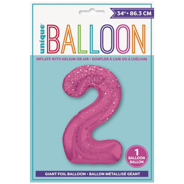 2 Jaar Cijfer Ballon Roze Stippen 86cm van Unique koop je bij Partywinkel