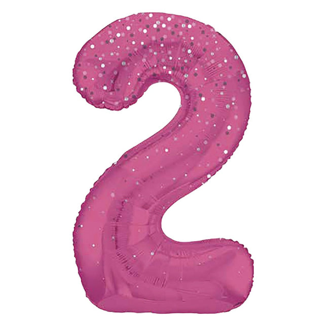 2 Jaar Cijfer Ballon Roze Stippen 86cm van Unique koop je bij Partywinkel