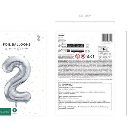 2 Jaar Cijfer Ballon Zilver Leeg 72cm van Partydeco koop je bij Partywinkel