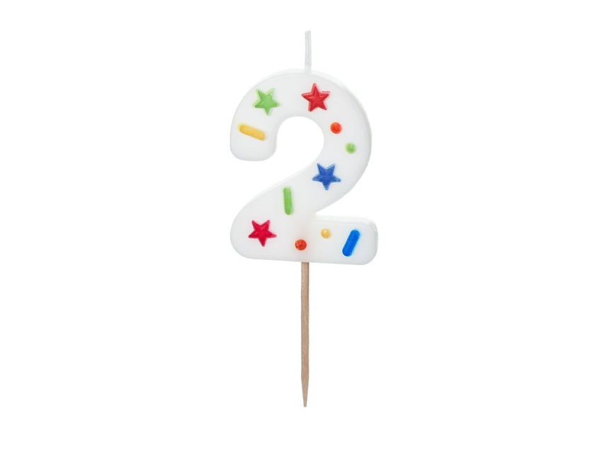 2 Jaar Kaars Gekleurd 10cm van Partydeco koop je bij Partywinkel