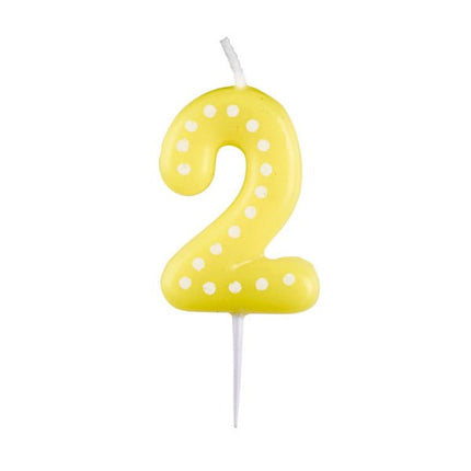 2 Kaars Geel Stippen 6,5cm van Riethmueller koop je bij Partywinkel